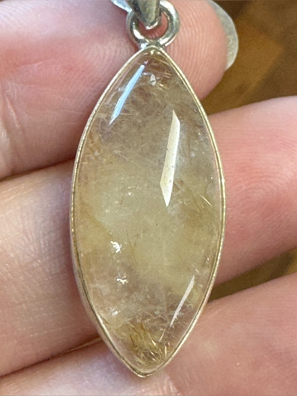 Golden Rutilated Quartz Marquise Sterling Silver Pendant
